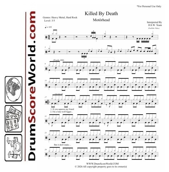 Motörhead - Killed by Death | Drum Sheet + Play-Along Track